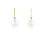 14k Yellow Gold Leverback Earring with 6mm Akoya Pearl and .06CT DTW
