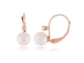 14k Rose Gold Leverback Earring with 6mm Akoya Pearl and .06CT DTW