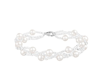 Picture of 6-7mm White Cultured Freshwater Pearl Silver  Bracelet