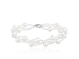 6-7mm White Cultured Freshwater Pearl Silver  Bracelet