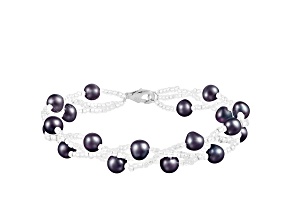 6-7mm Black Cultured Freshwater Pearl Silver  Bracelet