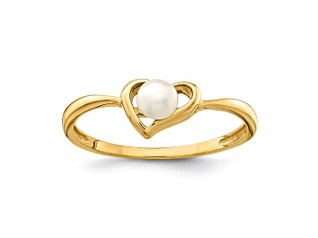Picture of 14K Yellow Gold 3-4mm White Button Freshwater Cultured Pearl Heart Ring