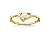 14K Yellow Gold 3-4mm White Button Freshwater Cultured Pearl Heart Ring