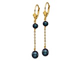 14K Yellow Gold 5-7mm Black Rice Freshwater Cultured Pearl Leverback Earrings