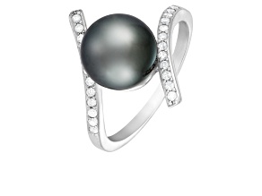 9-10mm Black Cultured Tahitian Pearl 14K White Gold ring