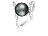 9-10mm Black Cultured Tahitian Pearl 14K White Gold ring