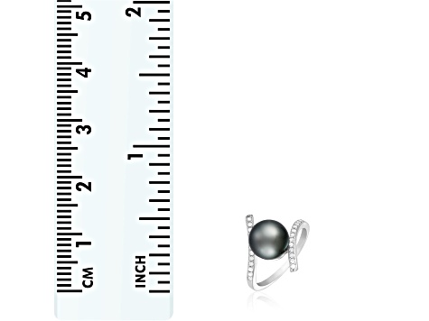9-10mm Black Cultured Tahitian Pearl 14K White Gold ring