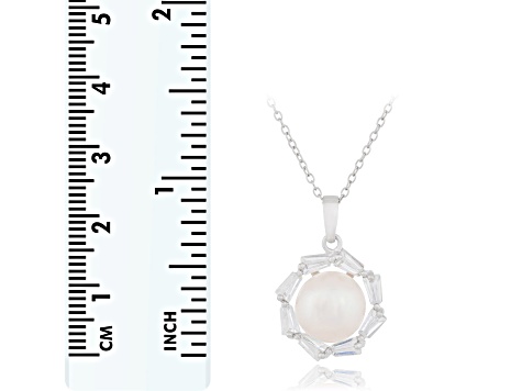 9.5-10mm White Cultured Freshwater Pearl Sterling Silver Pendant W/Chain