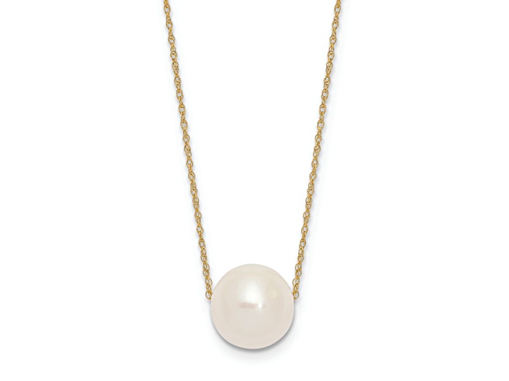 10k Yellow Gold 10-11mm Round White Freshwater Cultured Pearl Rope 17 Inch Necklace