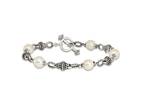 Sterling Silver Oxidized Freshwater Cultured Pearl Bracelet