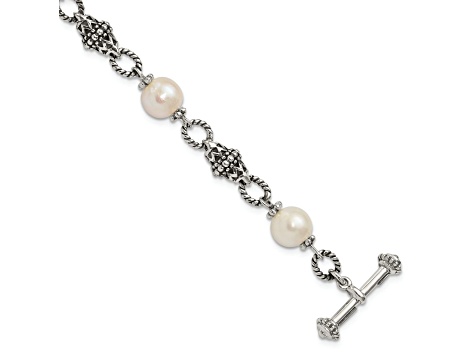 Sterling Silver Oxidized Freshwater Cultured Pearl Bracelet