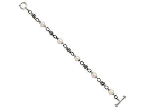 Sterling Silver Oxidized Freshwater Cultured Pearl Bracelet