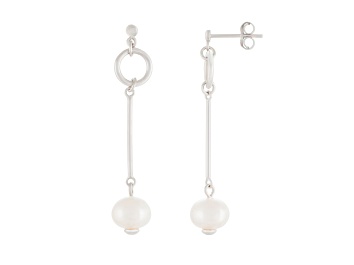 Picture of White Cultured Freshwater Pearl Rhodium Over Sterling Silver 7-8mm Drop Earrings