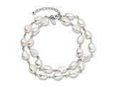 Sterling Silver 2-Strand White Baroque Freshwater Cultured Pearl 8.5in Bracelet