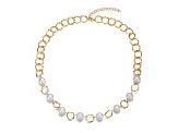 Genuine Freshwater Pearl, 14K Gold Plated over Sterling Silver Link Oval Necklace
