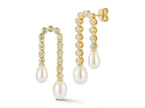 Rachel Zoe 14K Yellow Gold Over Sterling Silver Pearl Tennis Drop Earrings with Cubic Zirconia