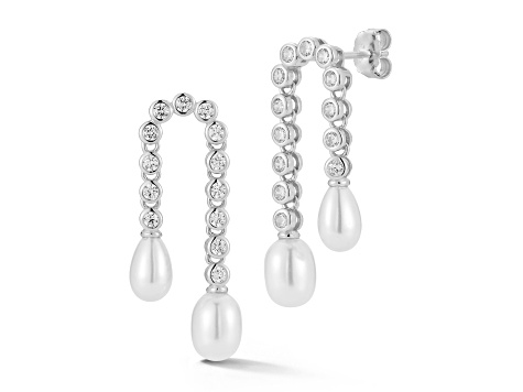 Rachel Zoe Rhodium Over Sterling Silver Pearl Hanging Tennis Drop