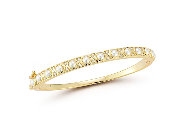 Rachel Zoe 14K Yellow Gold Over Sterling Silver Pearl and Cubic Zirconia Bangle Bracelet