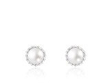 White Cultured Freshwater Pearl Rhodium Over Sterling Silver 6-7mm Button Drop Earrings