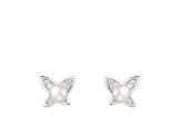 White Cultured Freshwater Pearl and CZ Rhodium Over Sterling Silver 4-5mm Button Earrings