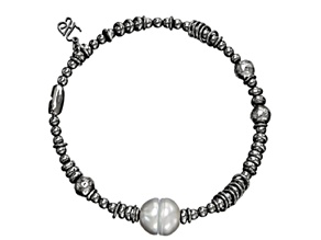 9-9.5mm Off-Round Gray Freshwater Pearl Black Rhodium Over Sterling Silver Accent Stretch Bracelet