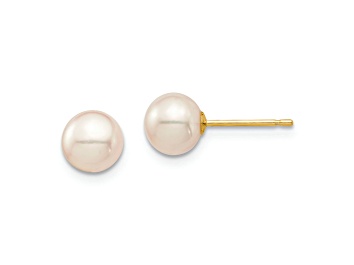 Picture of 14K Yellow Gold 6-7mm White Round Freshwater Cultured Pearl Stud Post Earrings