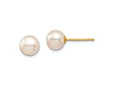 14K Yellow Gold 6-7mm White Round Freshwater Cultured Pearl Stud Post Earrings