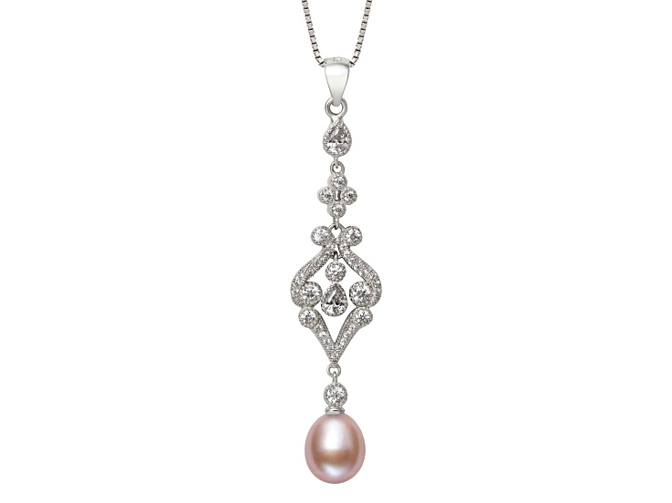 Pink Cultured Freshwater Pearl And Bella Luce® Rhodium Over Sterling Silver Pendant With Chain