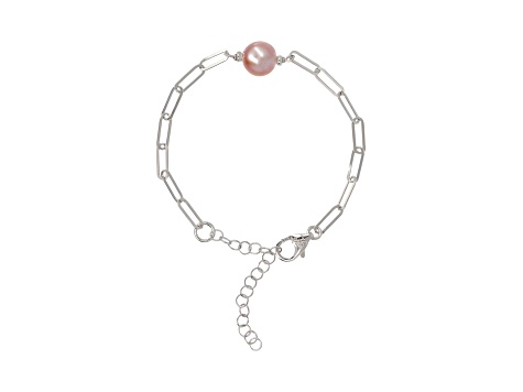 Pink Cultured Kasumiga Pearl Rhodium Over Sterling Silver Necklace