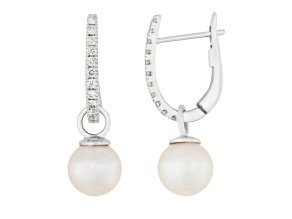 White Cultured Akoya Pearl 14k White Gold Earrings 7-7.5mm