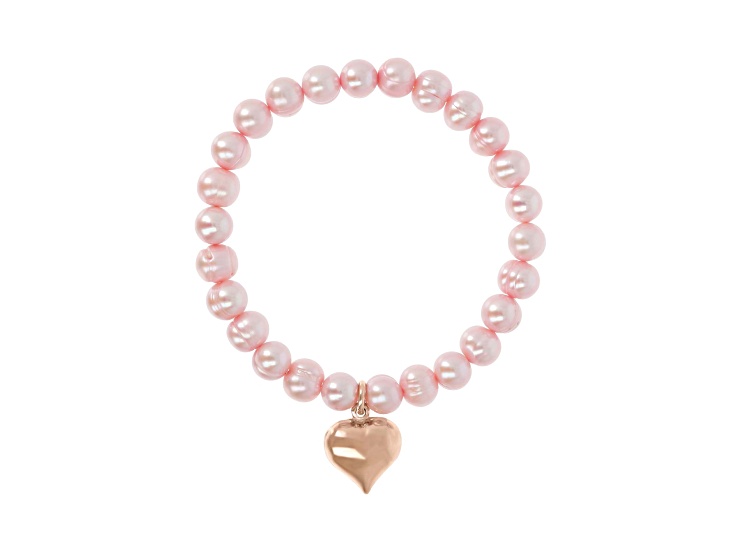 Cultured Freshwater Pearl Stretch with Heart Pendant Bracelet