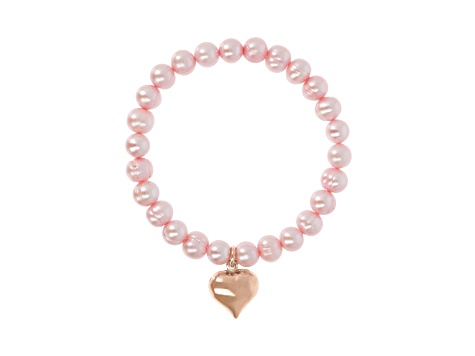 Cultured Freshwater Pearl Stretch with Heart Pendant Bracelet