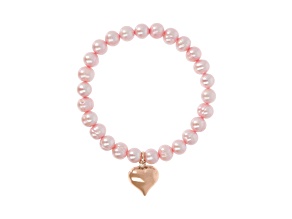 Cultured Freshwater Pearl Stretch with Heart Pendant Bracelet
