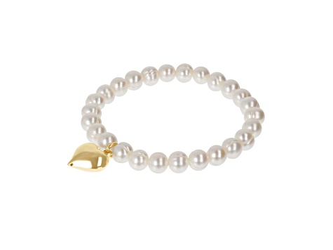 Cultured Freshwater Pearl Stretch with Heart Pendant Bracelet