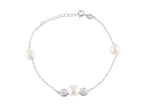 8-8.5mm button-shaped pearl and 7.5-8mm baroque pearl silver bracelet