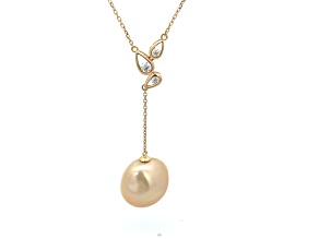 Golden South Sea Cultured Pearl With Diamonds 18k Yellow Gold Pendant