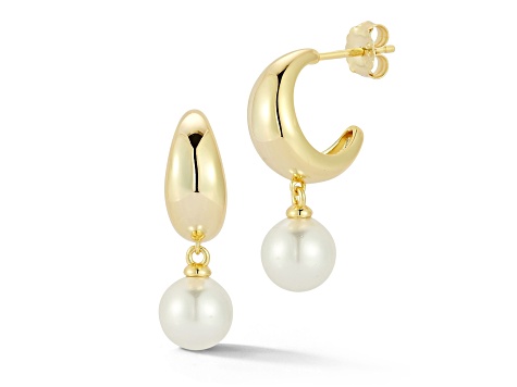 Rachel Zoe 14K Yellow Gold Over Sterling Silver Freshwater Pearl Charm Hoop Earrings