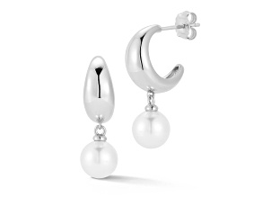 Rachel Zoe Rhodium Over Sterling Silver Freshwater Pearl Charm Hoop Earrings