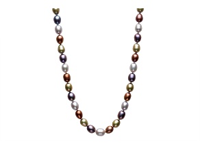 Silver Multi Forest 7-8mm Oval Freshwater Pearl Necklace
