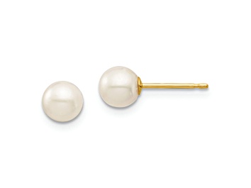 Picture of 14K Yellow Gold 5-6mm White Round Freshwater Cultured Pearl Stud Post Earrings