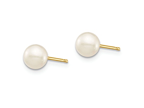 14K Yellow Gold 5-6mm White Round Freshwater Cultured Pearl Stud Post Earrings