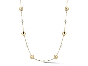 Bellissima Gold 14K Yellow Gold Freshwater Pearl and Ball Station Necklace, Made in Italy