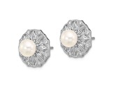 Rhodium Over Sterling Silver Textured 5-6mm Freshwater Cultured Pearl Flower Post Earrings