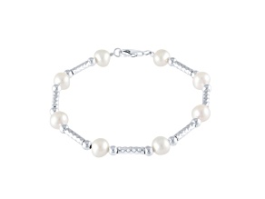 7-8mm potato-shaped pearl silver bracelet
