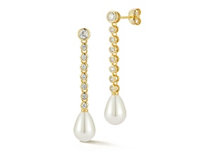 Rachel Zoe 14K Yellow Gold Over Sterling Silver Pearl Tennis Drop Earrings with Cubic Zirconia