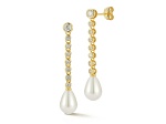 Rachel Zoe 14K Yellow Gold Over Sterling Silver Pearl Tennis Drop Earrings with Cubic Zirconia
