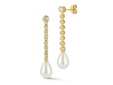 Rachel Zoe 14K Yellow Gold Over Sterling Silver Pearl Tennis Drop Earrings with Cubic Zirconia