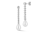 Rachel Zoe Rhodium Over Sterling Silver Pearl Tennis Drop Earrings with Cubic Zirconia