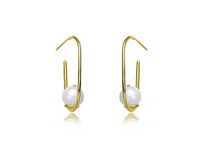 Genuine Freshwater Pearl, 14K Gold Plating over Sterling Silver Hoop Earrings