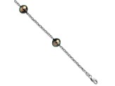 Rhodium Over Sterling Silver 8-9mm Baroque 3stat Tahit Saltwater Pearl Bracelet